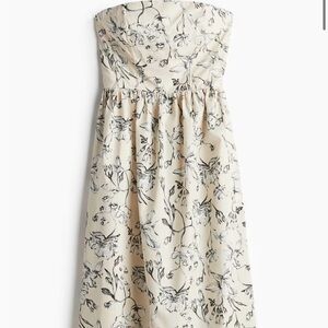 H&M Strapless Floral Dress - Cream and Black
